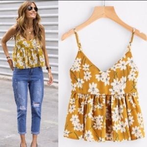 Mustard Yellow Boho Floral Top
